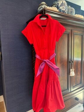 Silvia Tcherassi Red Maxi Dress with Purple Sash